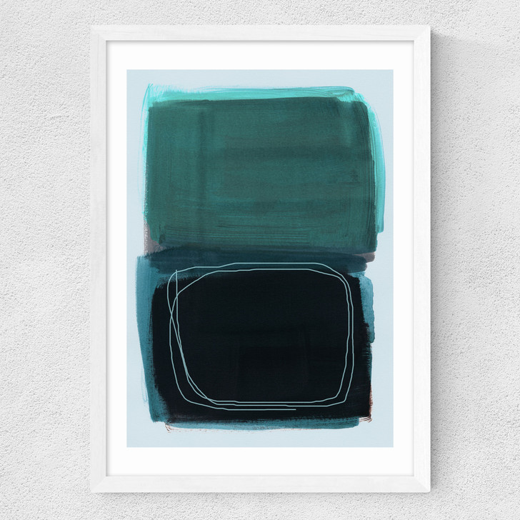 Teal Shapes I Medium White Frame