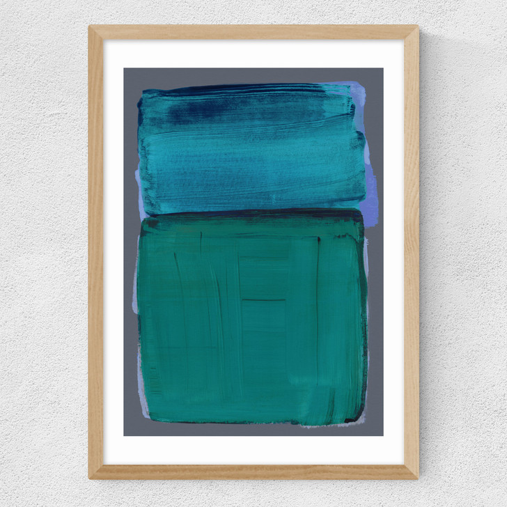 Teal Shapes II Medium Oak Frame