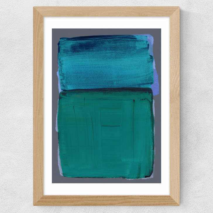 Teal Shapes II Wide Oak Frame