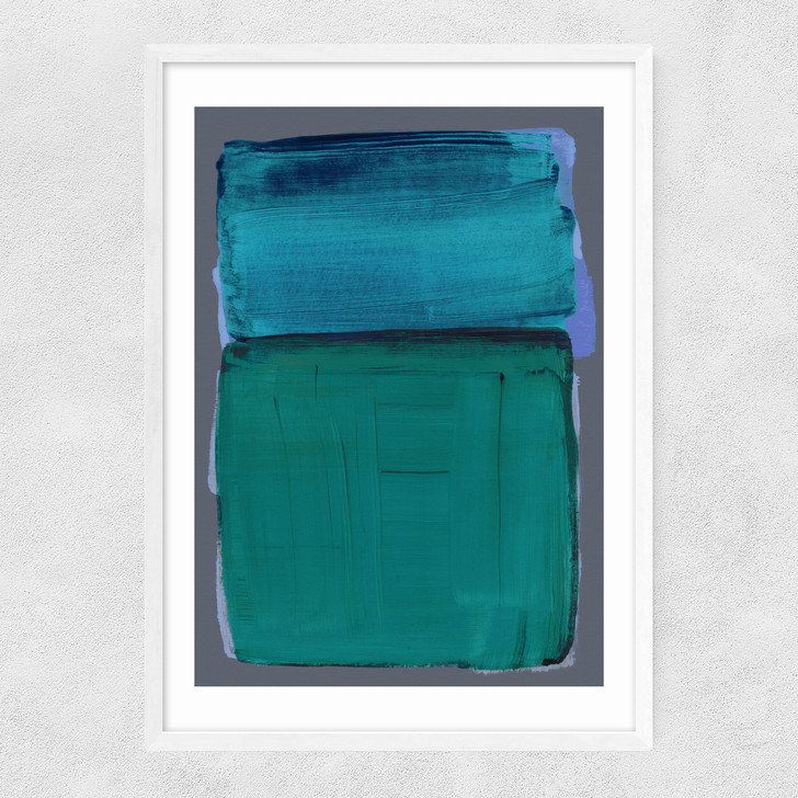 Teal Shapes II Narrow White Frame