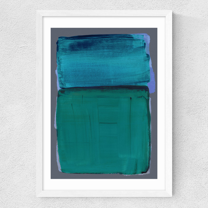 Teal Shapes II Medium White Frame