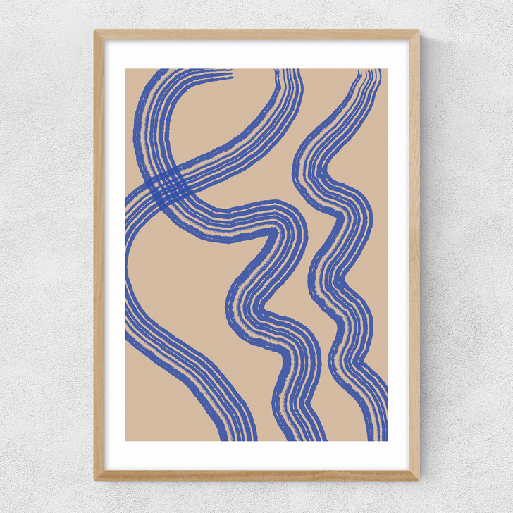 Blue Minimal Line Narrow Oak Frame