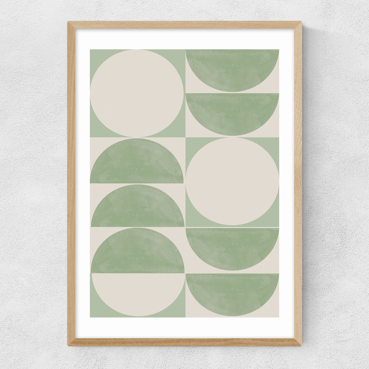 Geometrics In Green Narrow Oak Frame