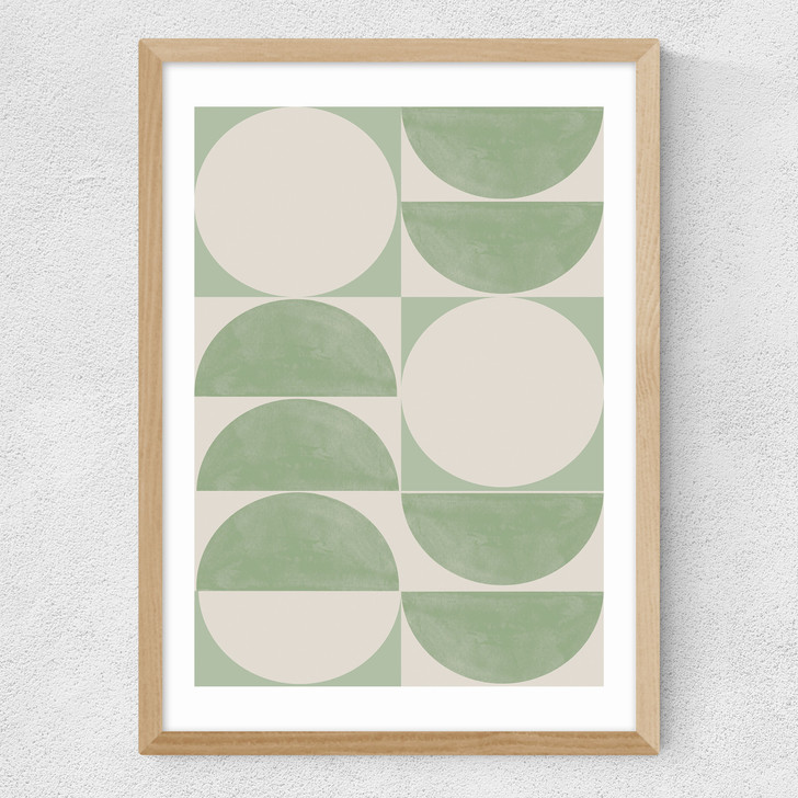 Geometrics In Green Medium Oak Frame