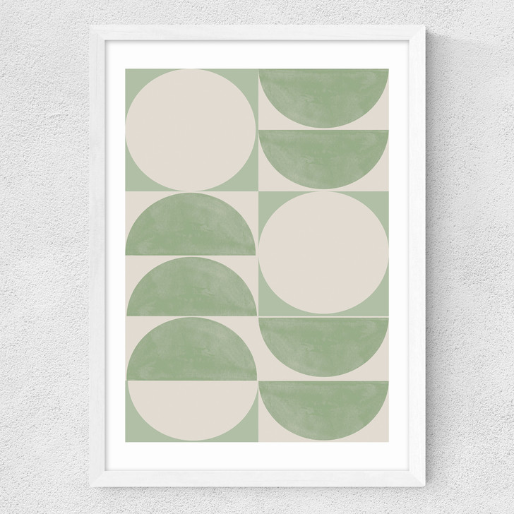 Geometrics In Green Medium White Frame