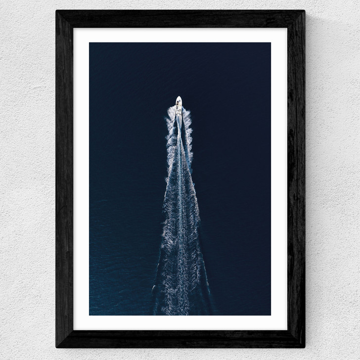 Boat Trip Through Blue Wide Black Frame