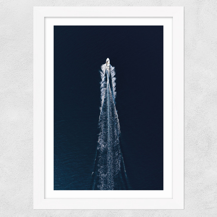 Boat Trip Through Blue Wide White Frame
