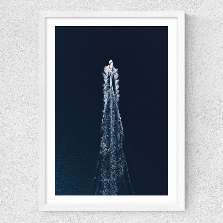 Boat Trip Through Blue Medium White Frame