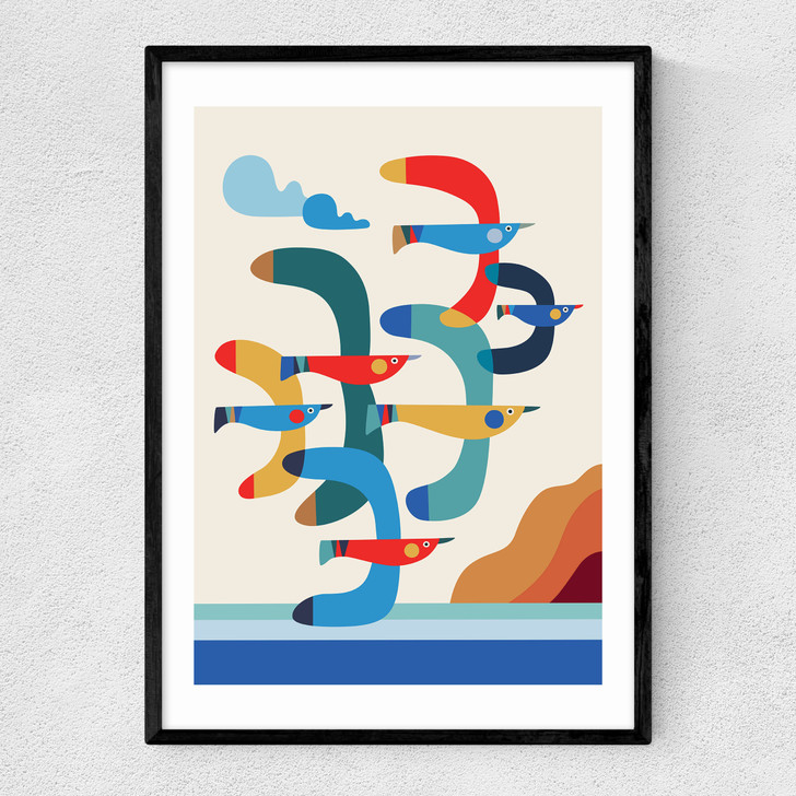 Mid-Century Seagulls Narrow Black Frame