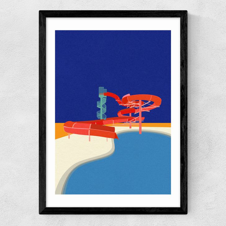 Pool with Water Slide Medium Black Frame