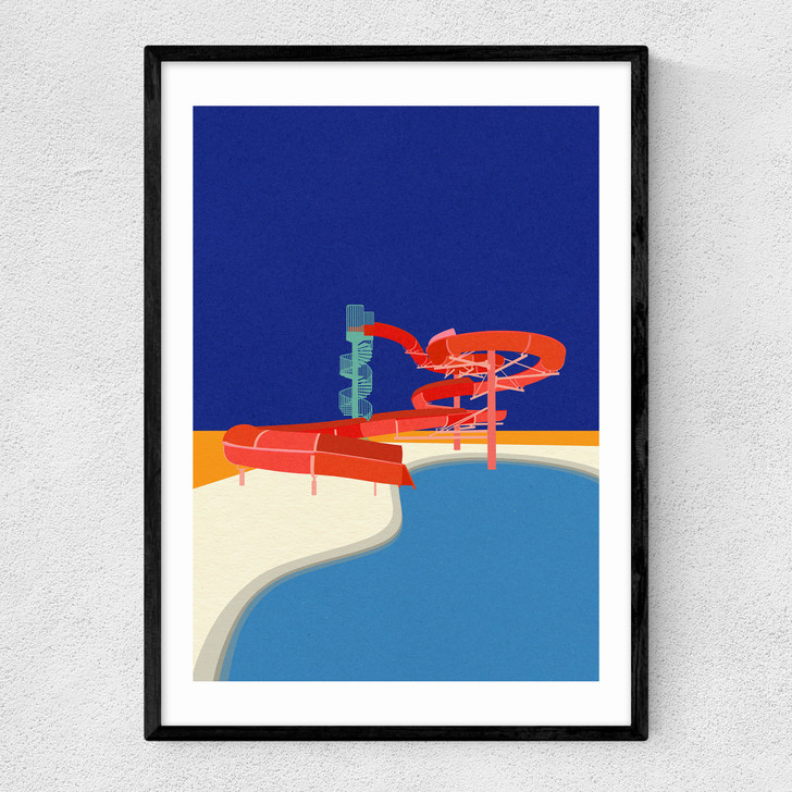 Pool with Water Slide Narrow Black Frame