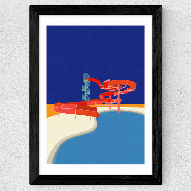 Pool with Water Slide Wide Black Frame
