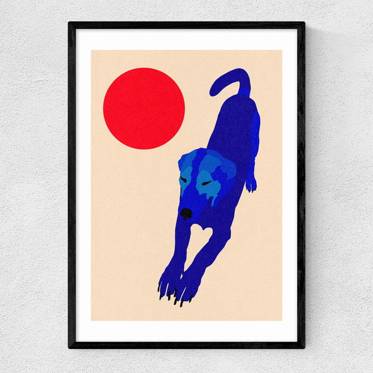 Blue Dog Red Moon Narrow Black Frame