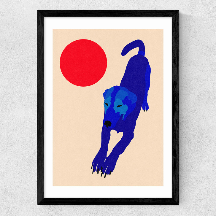 Blue Dog Red Moon Medium Black Frame