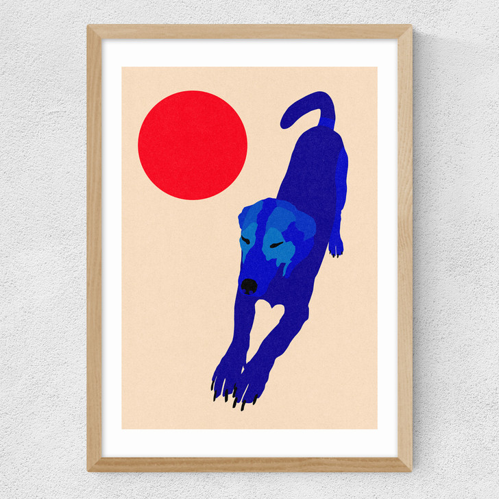 Blue Dog Red Moon Medium Oak Frame
