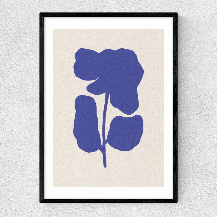 Abstract Blue Flower Narrow Black Frame
