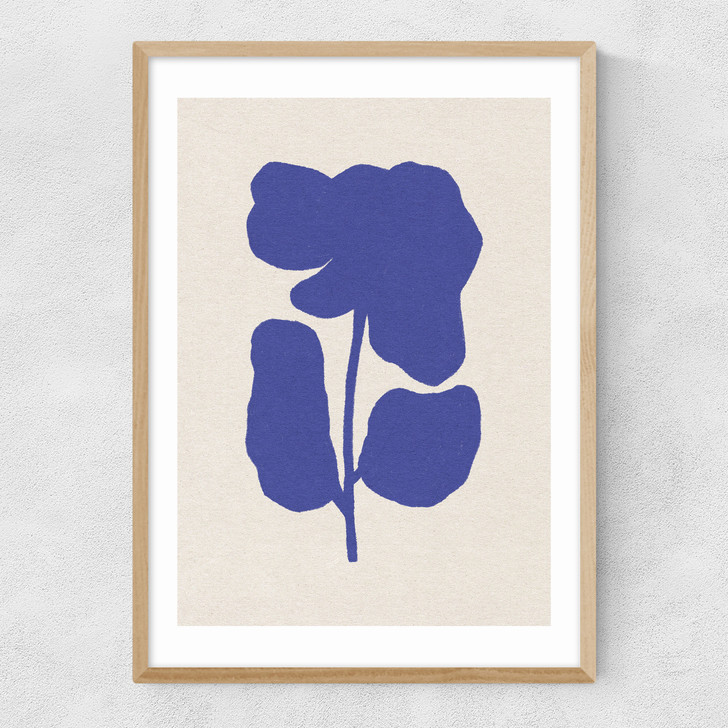 Abstract Blue Flower Narrow Oak Frame