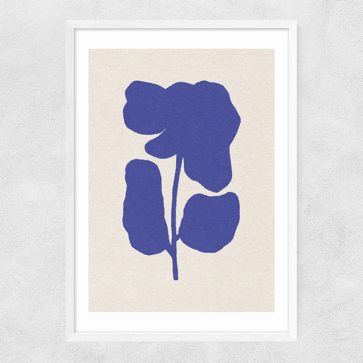 Abstract Blue Flower Narrow White Frame