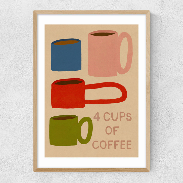 4 Cups Of Coffee Narrow Oak Frame