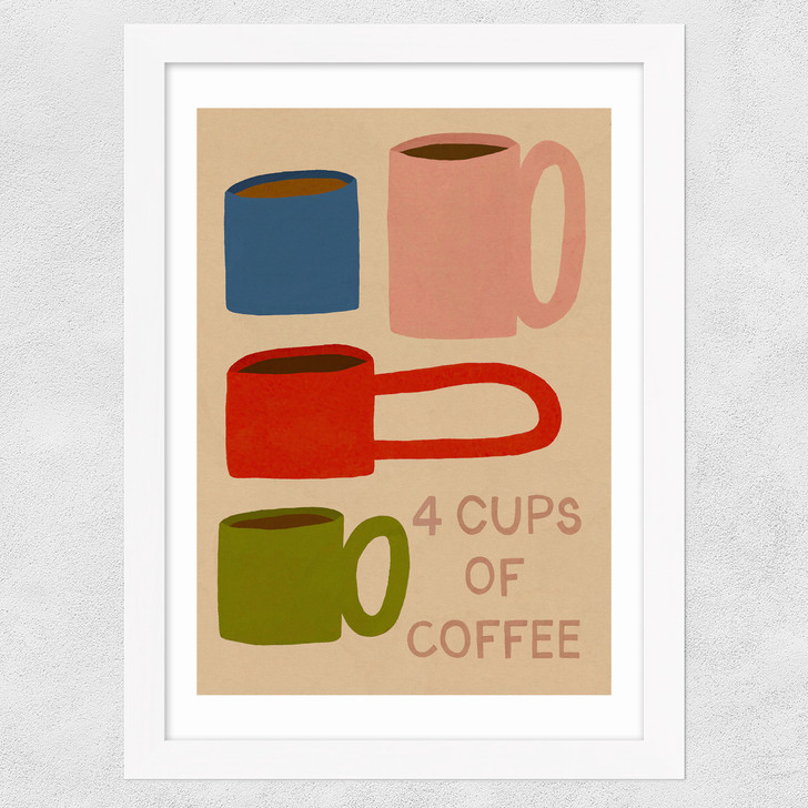 4 Cups Of Coffee Wide White Frame