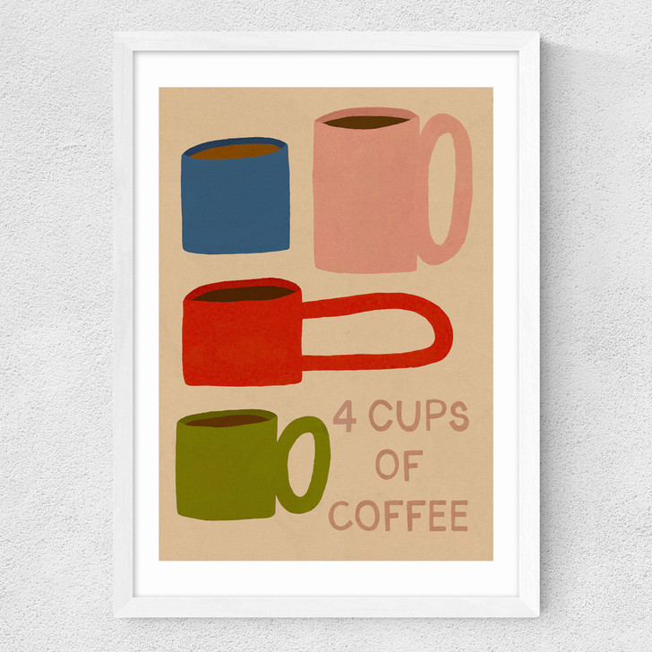 4 Cups Of Coffee Medium White Frame