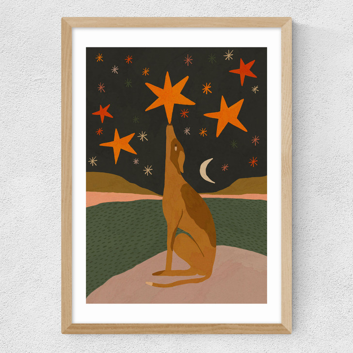 Night Time Dog Medium Oak Frame