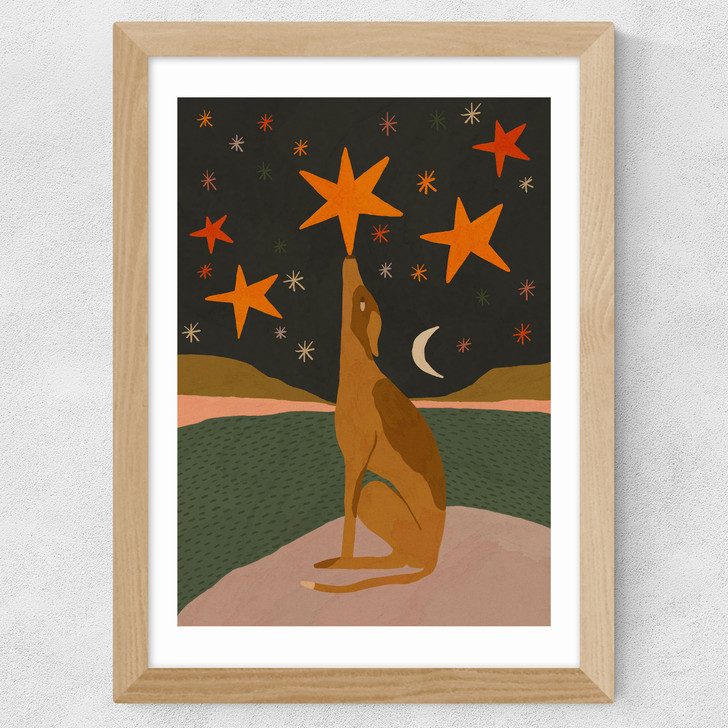 Night Time Dog Wide Oak Frame