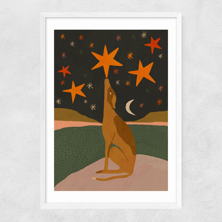 Night Time Dog Narrow White Frame