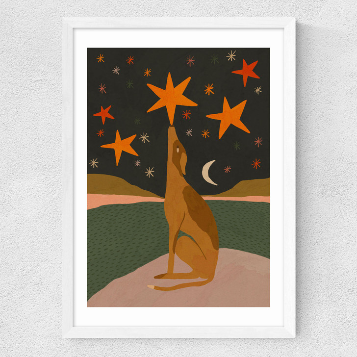 Night Time Dog Medium White Frame