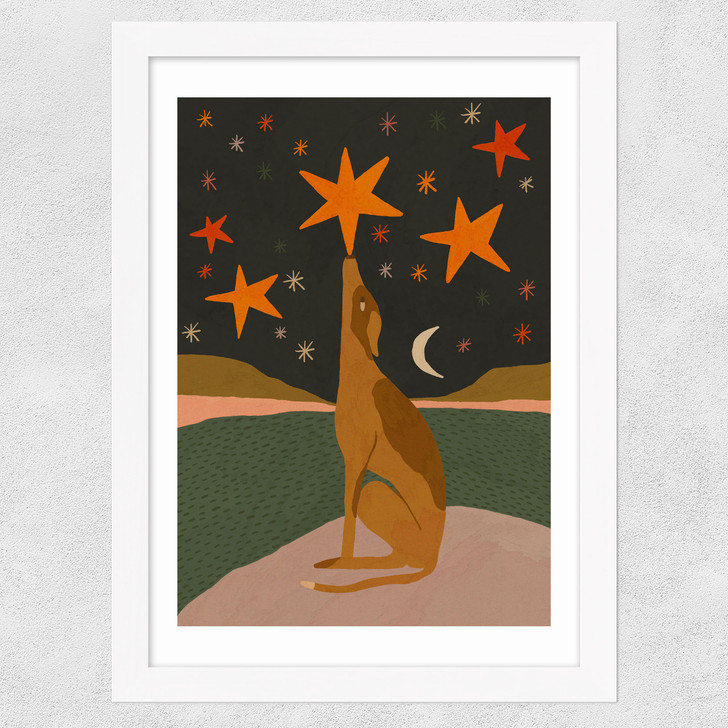 Night Time Dog Wide White Frame