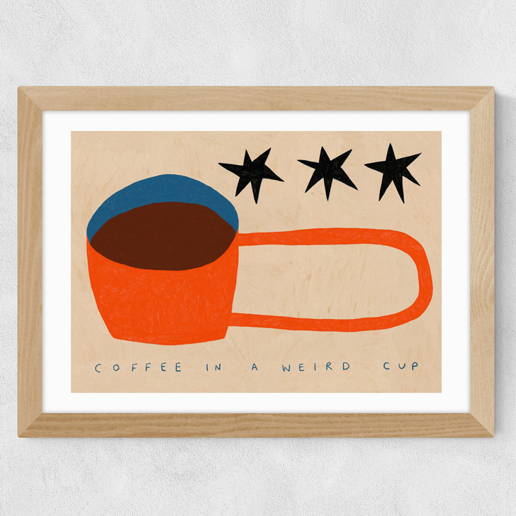 Coffee In A Weird Cup Wide Oak Frame