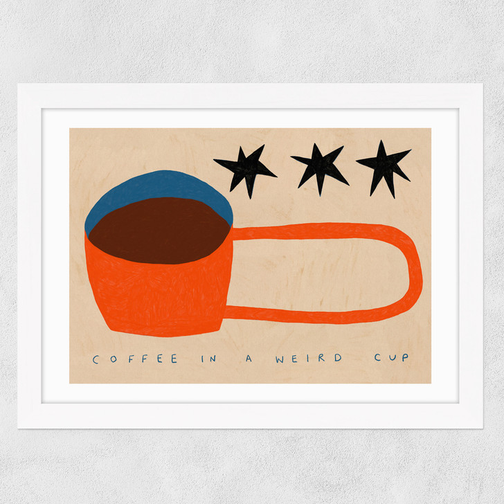 Coffee In A Weird Cup Wide White Frame