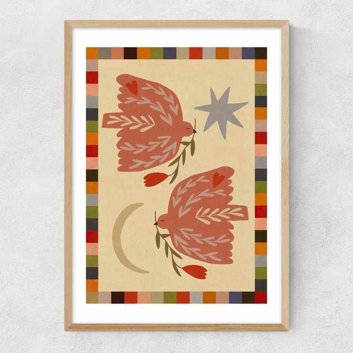 Love Birds Narrow Oak Frame