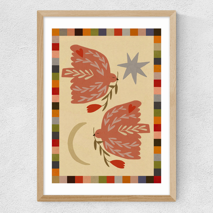 Love Birds Medium Oak Frame
