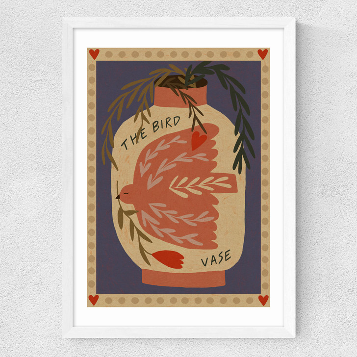 The Bird Vase Medium White Frame