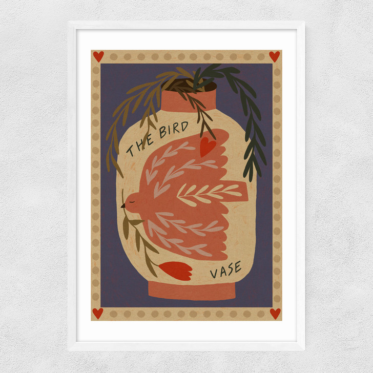 The Bird Vase Narrow White Frame