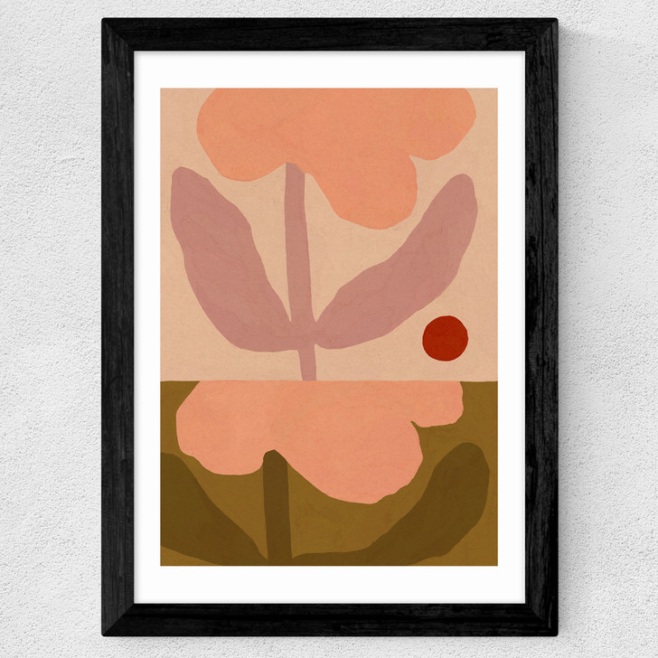 Two Pink Flowers Wide Black Frame