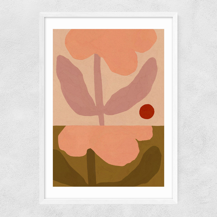 Two Pink Flowers Narrow White Frame