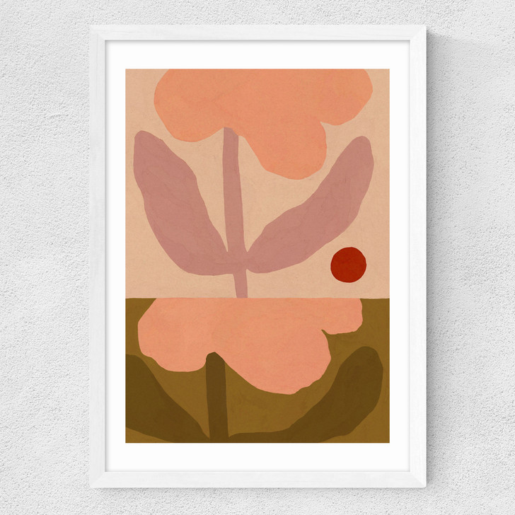 Two Pink Flowers Medium White Frame