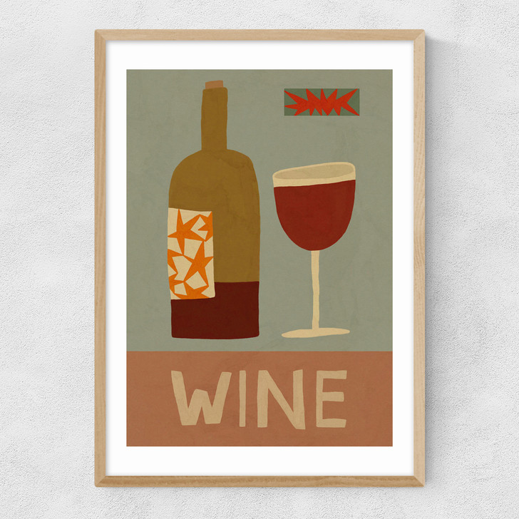 Mid-Century Wine Narrow Oak Frame