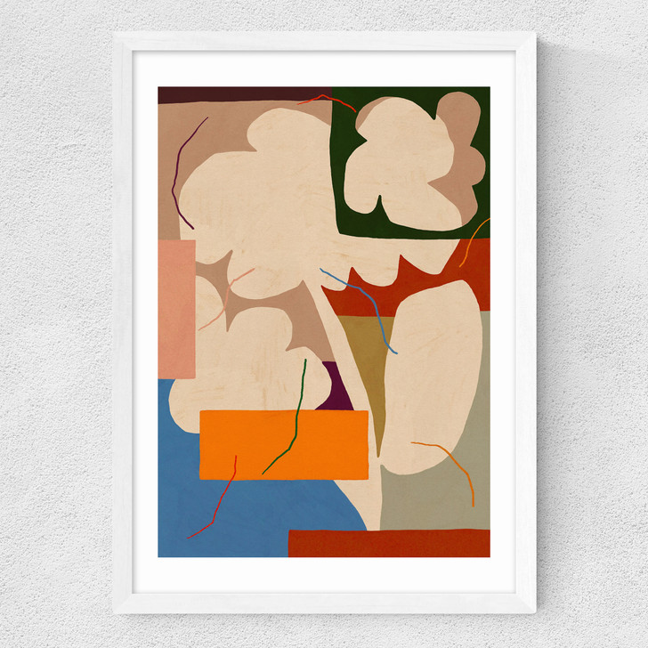 Abstract Flower Medium White Frame