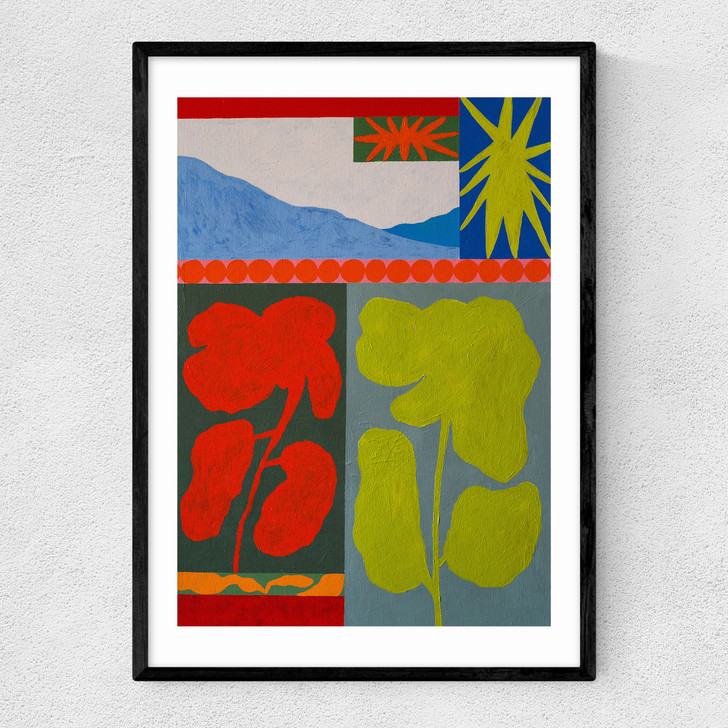 Landscape And Flower Narrow Black Frame