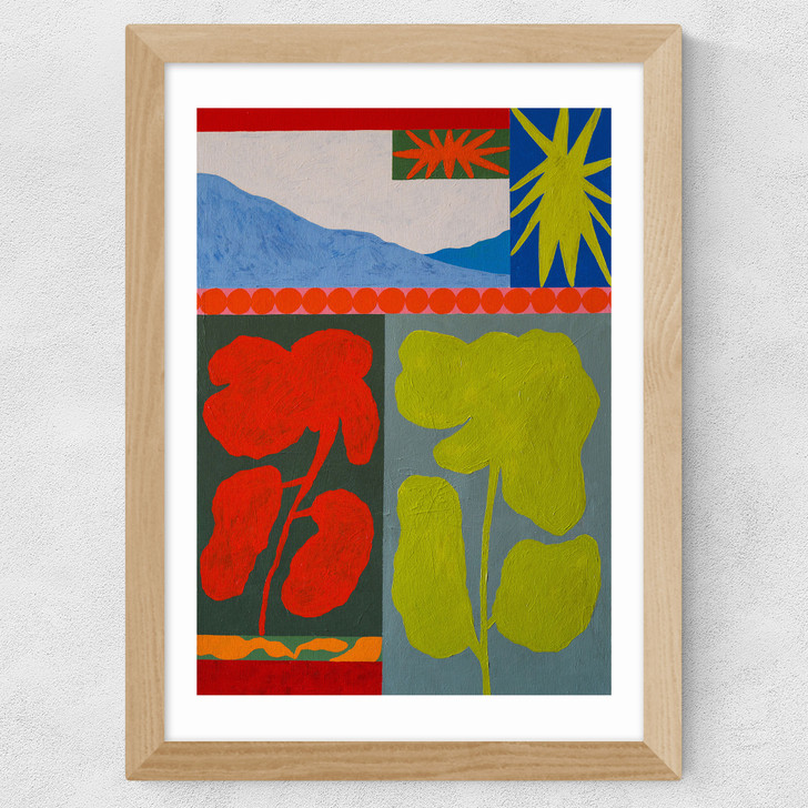 Landscape And Flower Wide Oak Frame