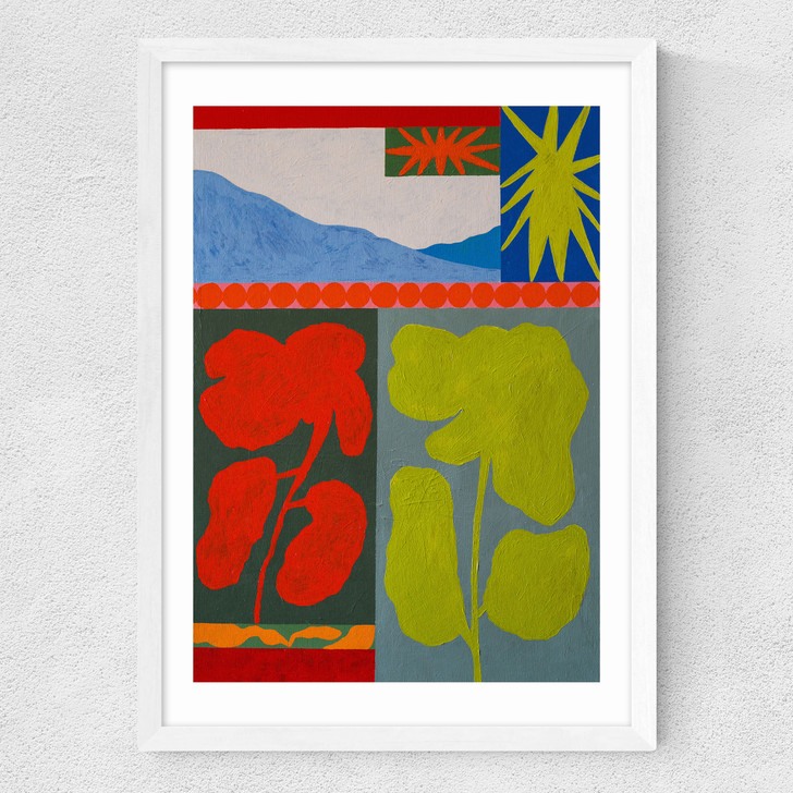 Landscape And Flower Medium White Frame