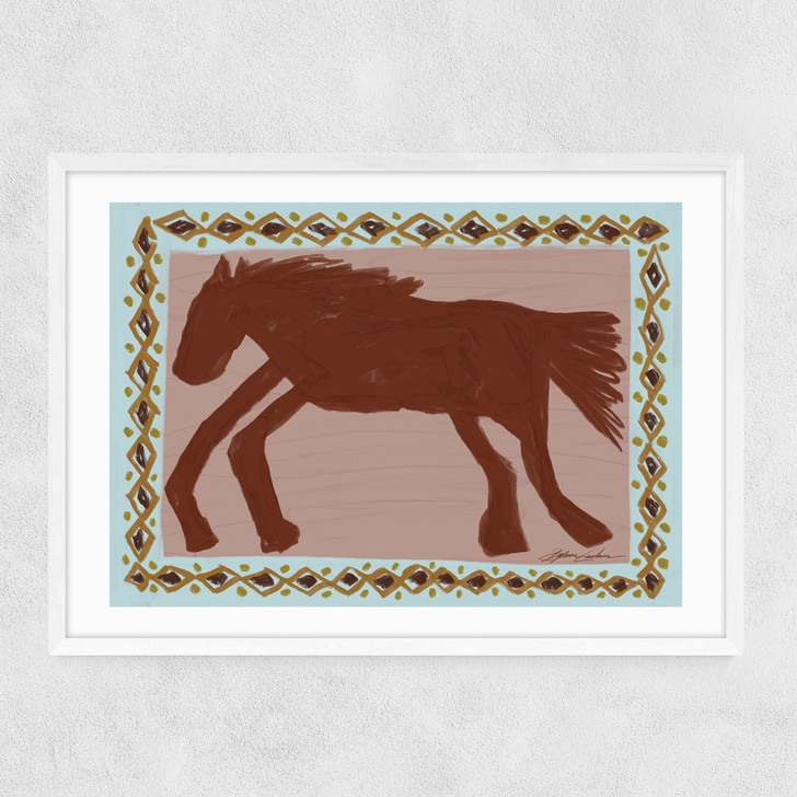 Abstract Horse Narrow White Frame