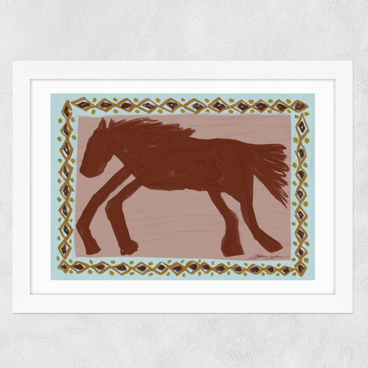 Abstract Horse Wide White Frame