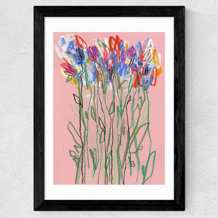 Pink Flowers Wide Black Frame