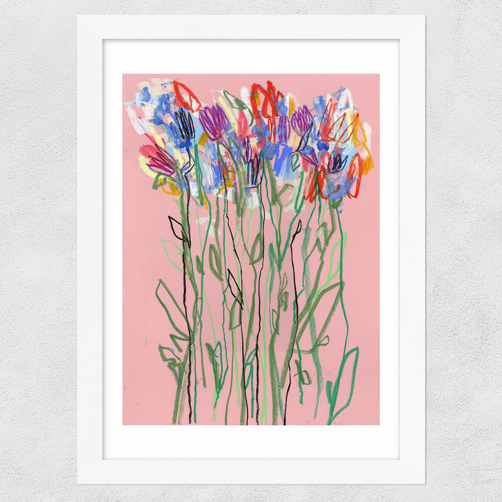 Pink Flowers Wide White Frame