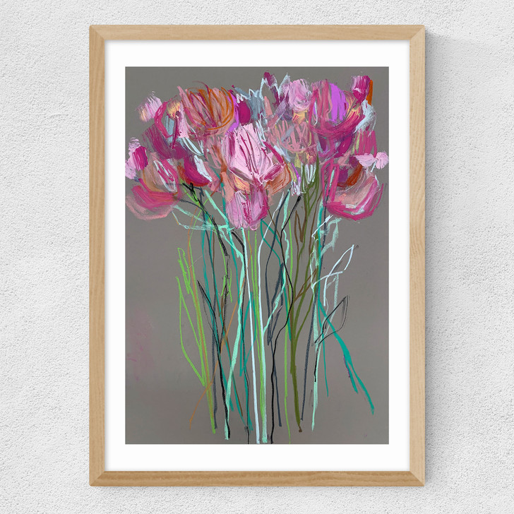 Grey Flowers Medium Oak Frame