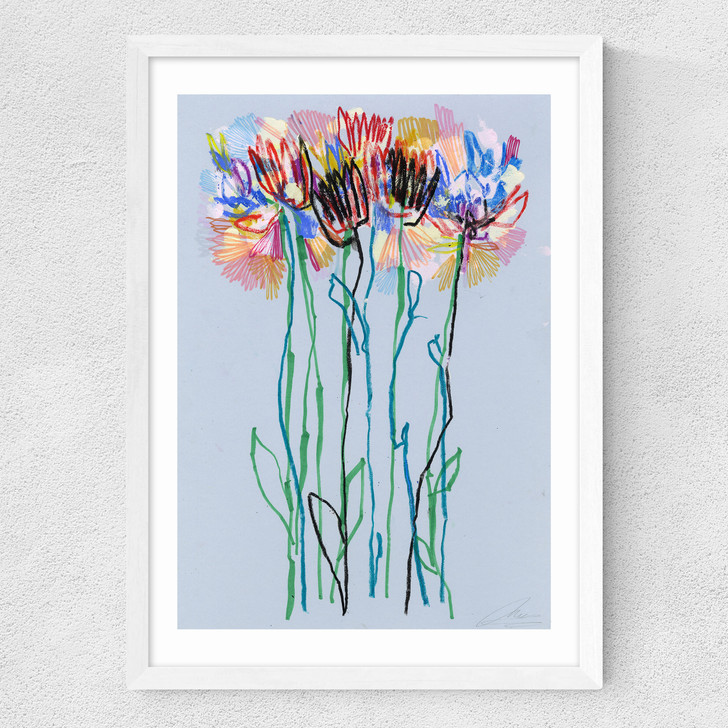 Morning Blue Flowers Medium White Frame